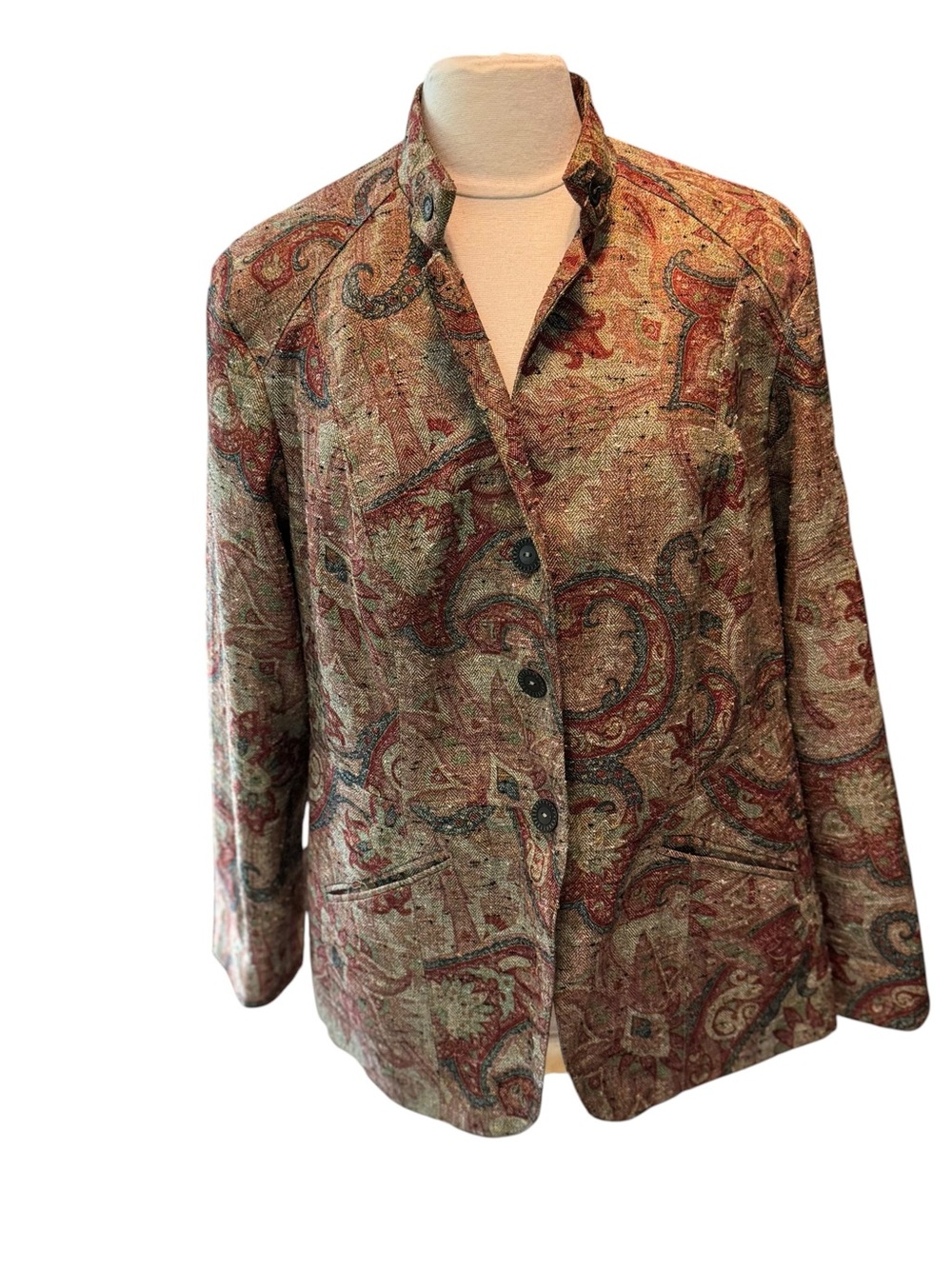 Coldwater Creek Blazer Jacket Tapestry Paisley Sz 20W Button